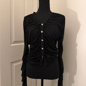 Fashion Nova Black Ruched Button Down Shirt